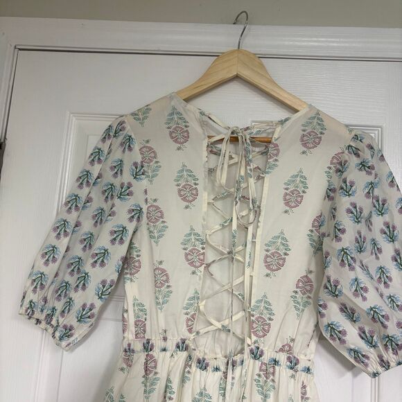 Christian Lacroix White Floral Lace Up Back Dress Size Small - Picture 6 of 9